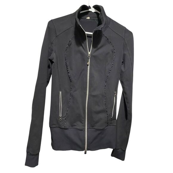 lululemon athletica Tops - Lululemon Nice Asana Jacket *Ruffle Full Zip Black Jacket Size 4